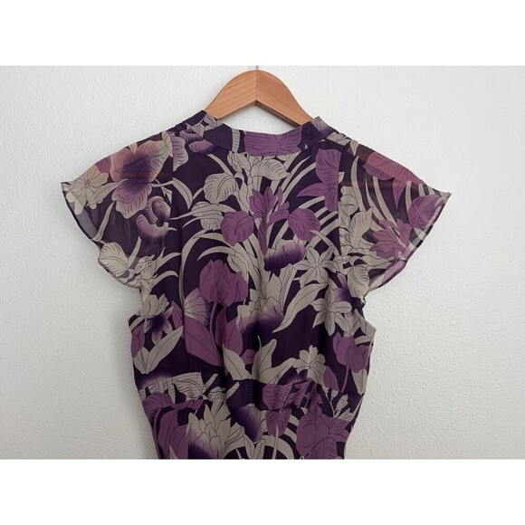 Collette Dinnigan Floral Maxi Dress 100% Silk Purple Flutter Sleeves Vintage - Picture 8 of 10